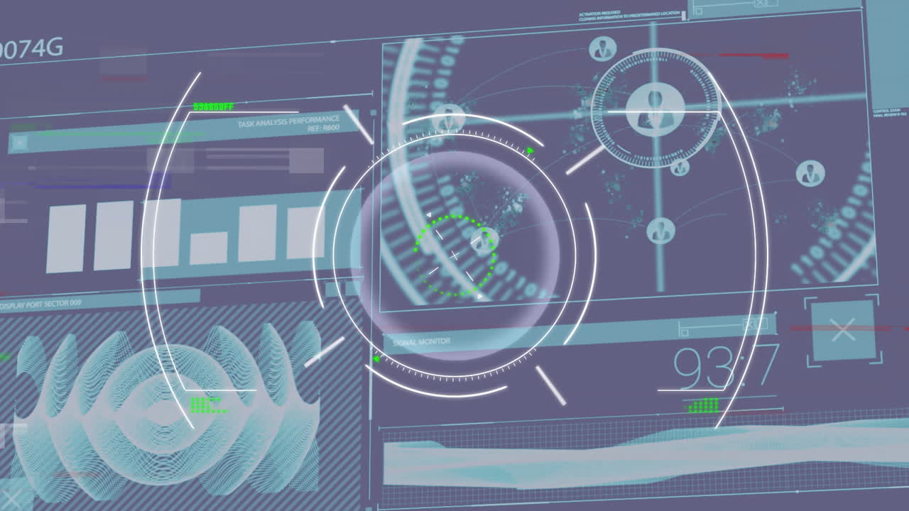 데이터 차트 및 타 추적 애니메이션으로 디지털 인터페이스