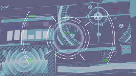 digital interface with data charts and target tracking animation