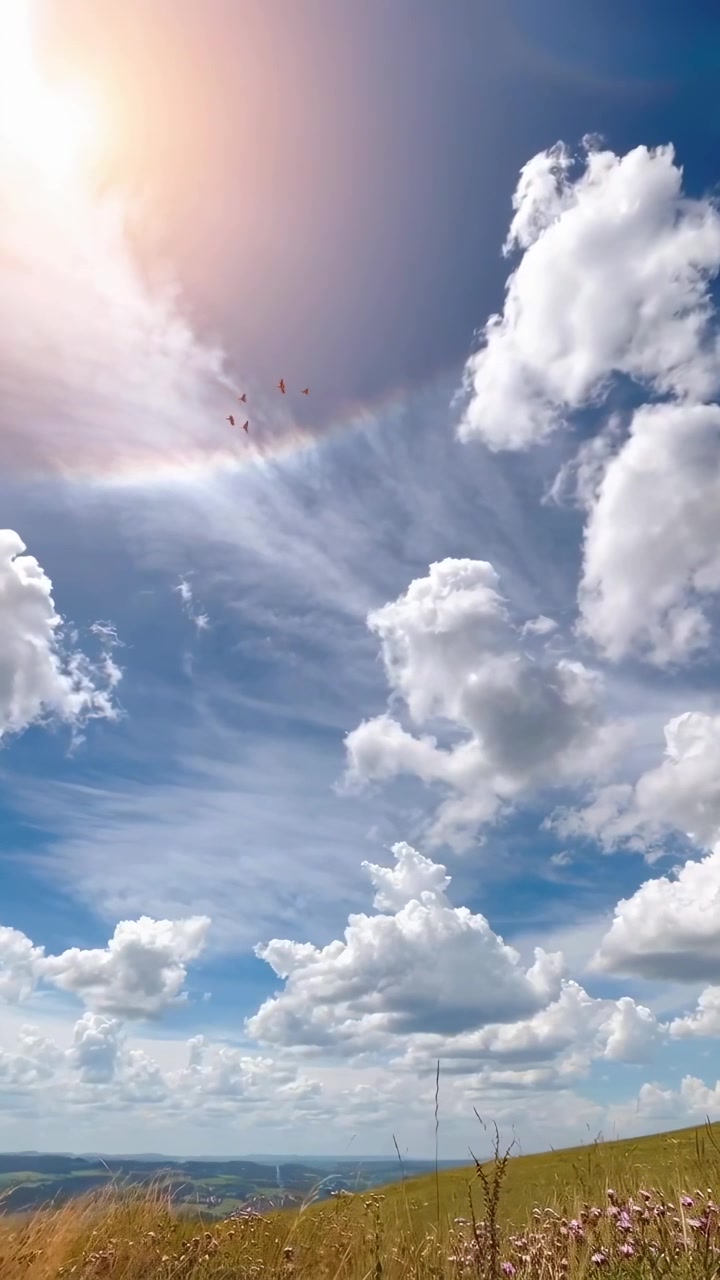 Paralayang Melayang di Langit Cerah dengan Awan