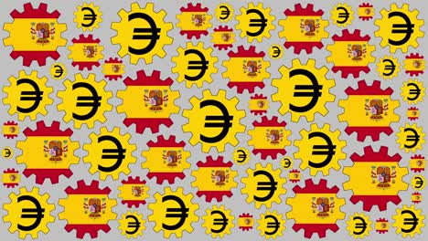 spanish flag and euro sign gears spinning background