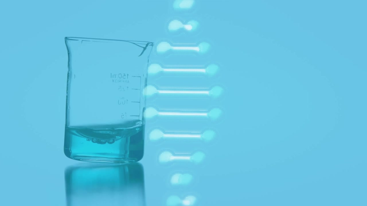 비커 위에 있는 DNA 가닥 애니메이션