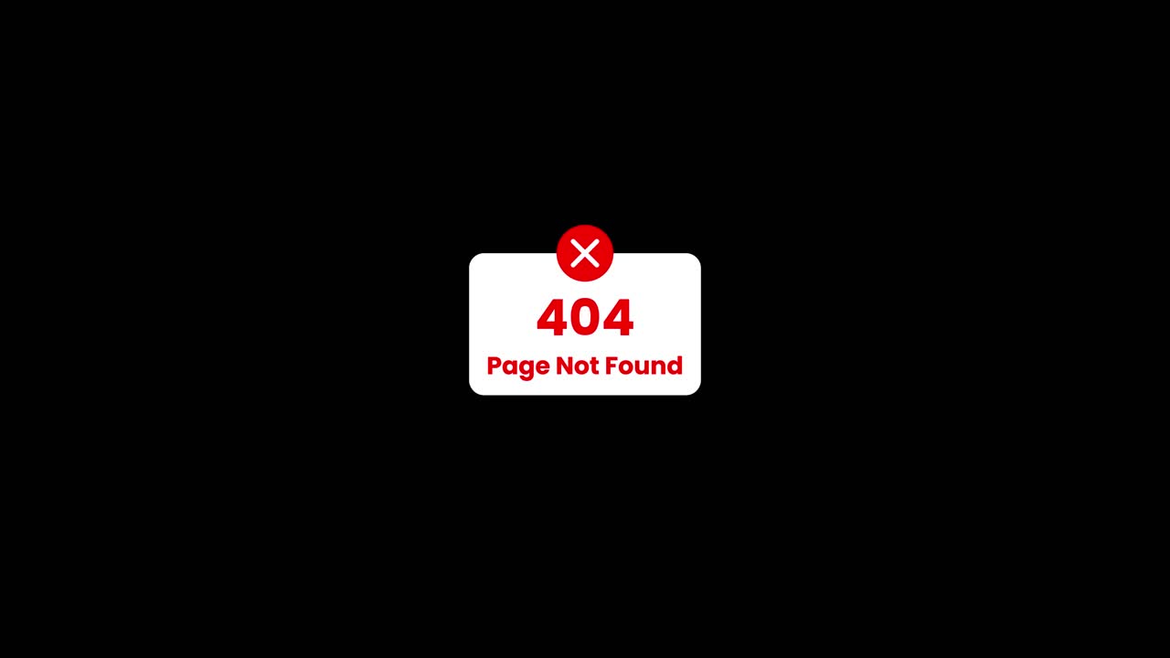 404 page not found, website error design icon animation isolated on black background