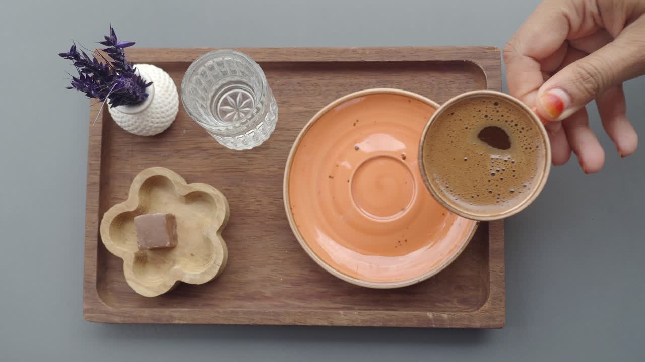Turkish Coffee Set on Wooden Tray