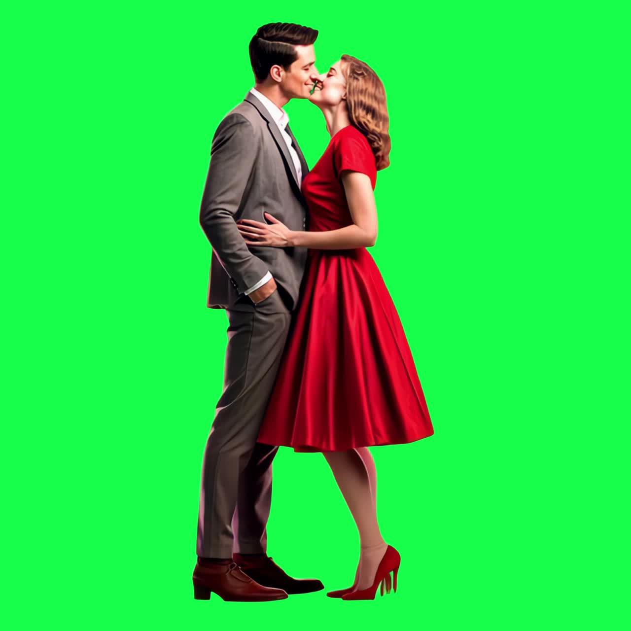 Animazione di una coppia che si abbraccia, video 4K trasparente, green screen