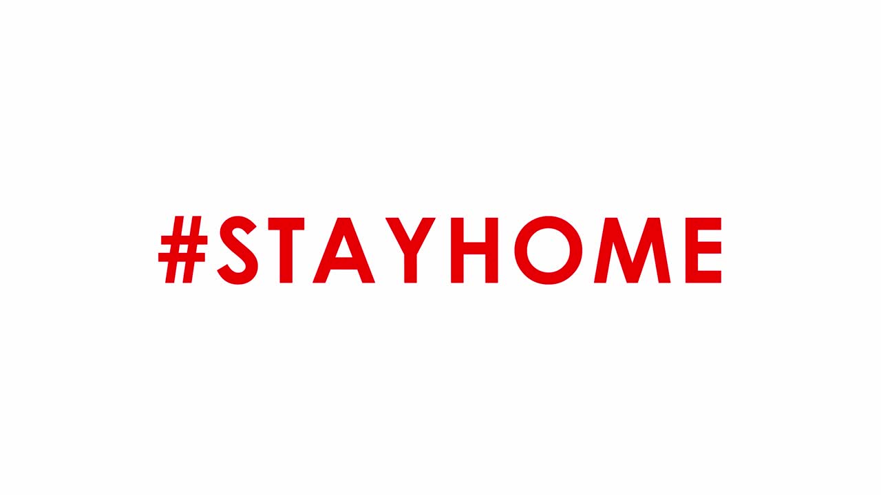 흰색 배경에 부드러운 #stayhome 텍스트 타이포그래피 빨간색 애니메이션