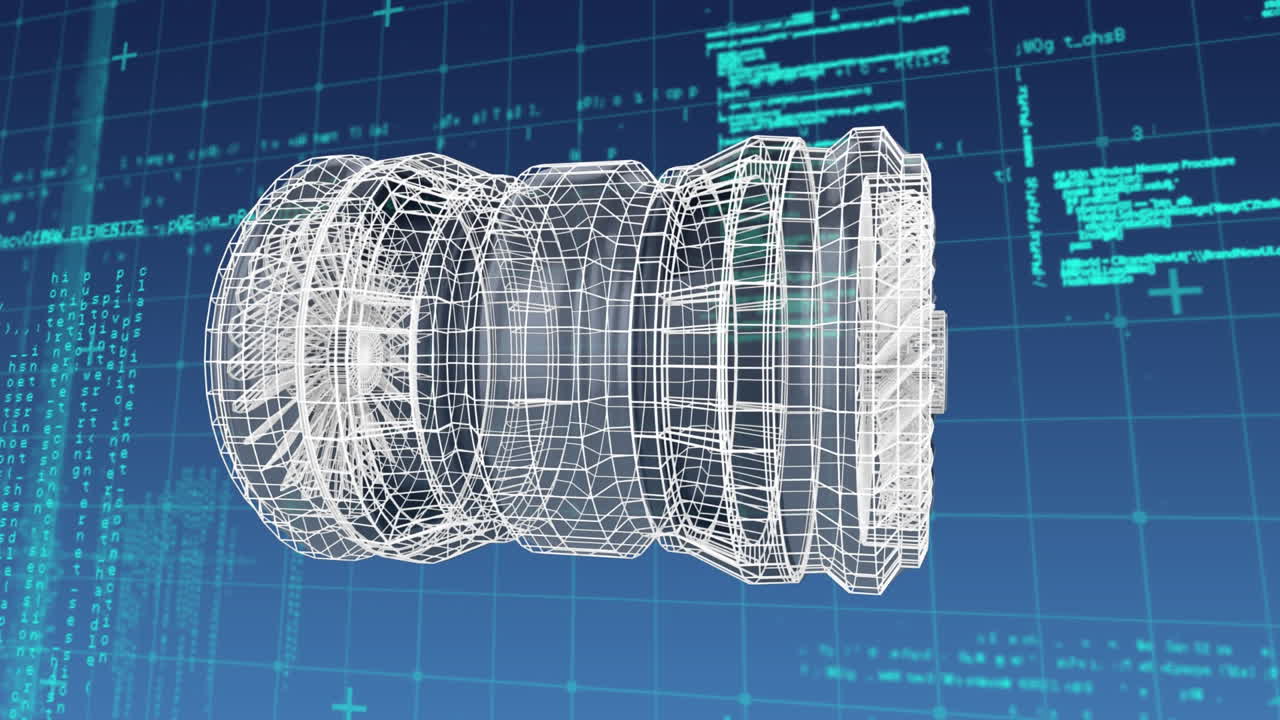 modello digitale 3d di una turbina con codici di programma