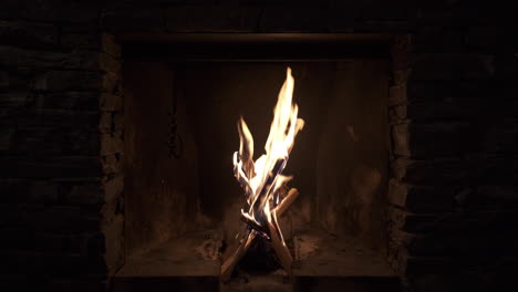 vista estática del cálido y acogedor fuego ardiente en la chimenea de ladrillo