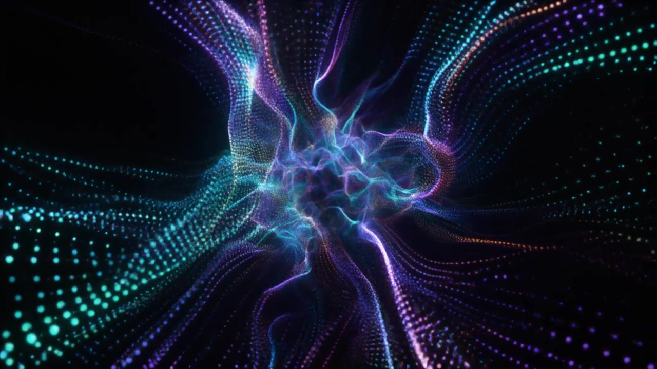 Sfondo animato astratto con particelle luminose e onde di energia