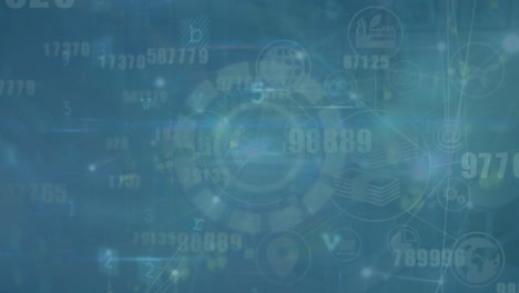 animación de animación de la red de conexiones y procesamiento de datos en fondo azul