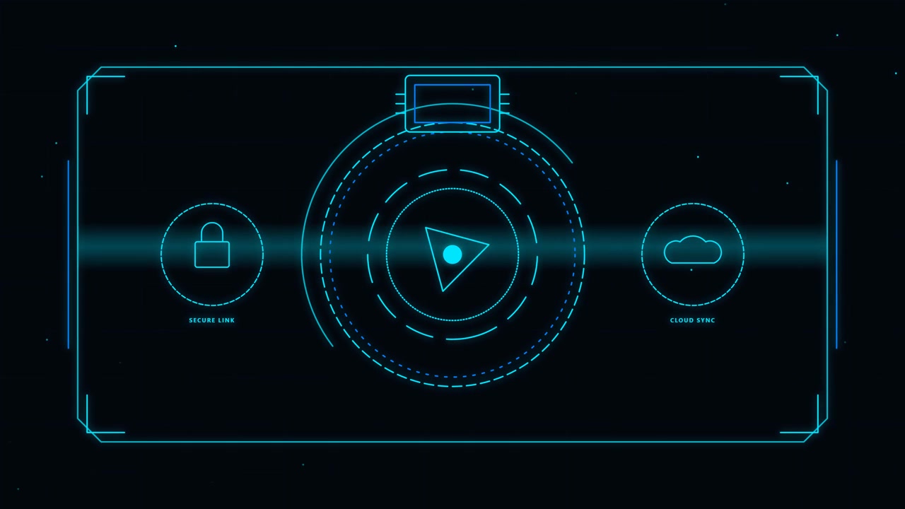 Digital Interface Display with Secure Link and Cloud Sync Icons