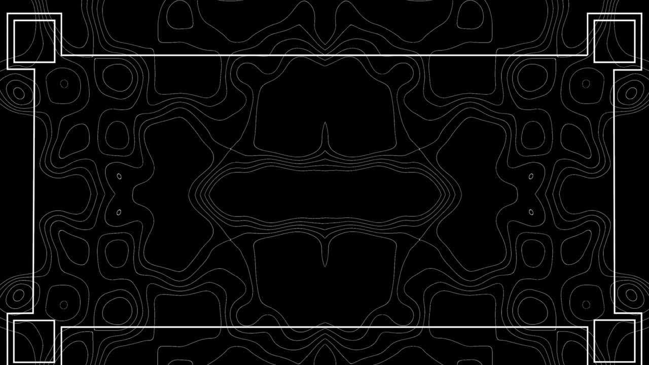 White frame against white lines moving fluid on black background