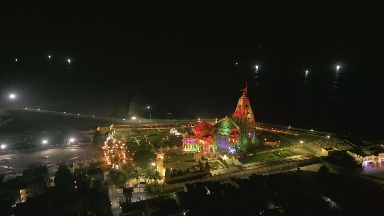 Aerial View of Somnath Temple at Night