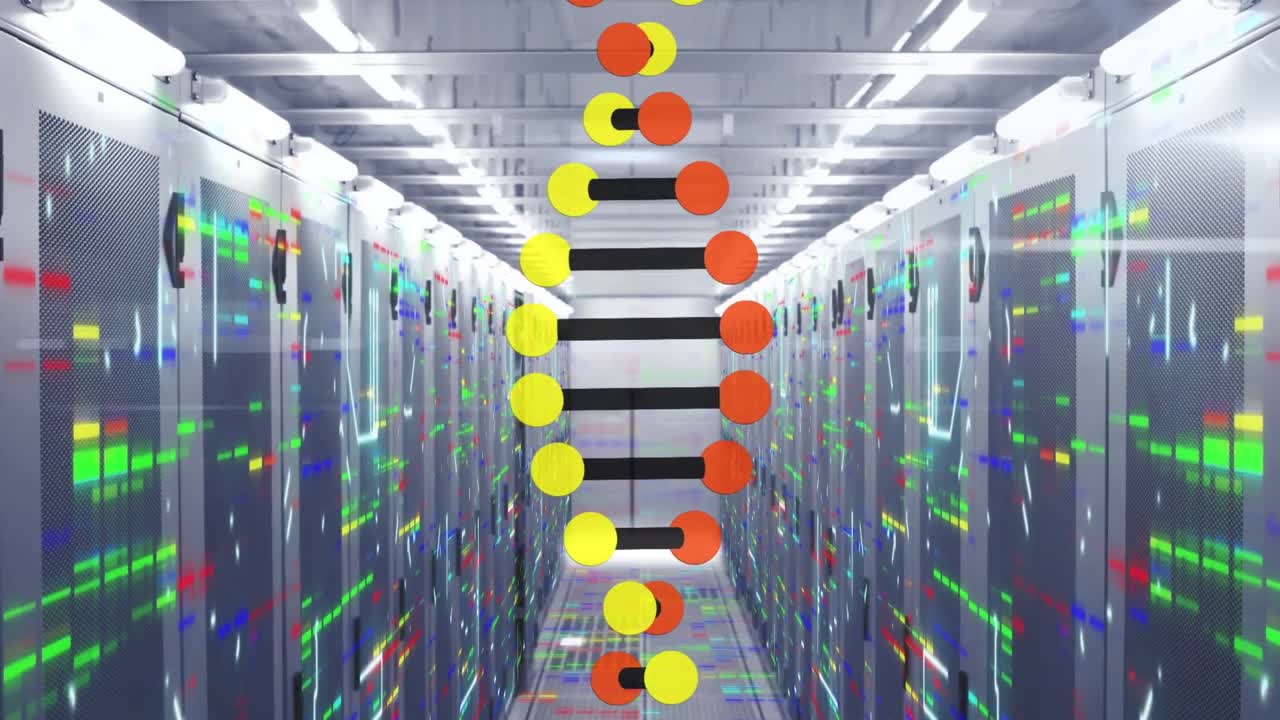 Animation of moving shapes over server room