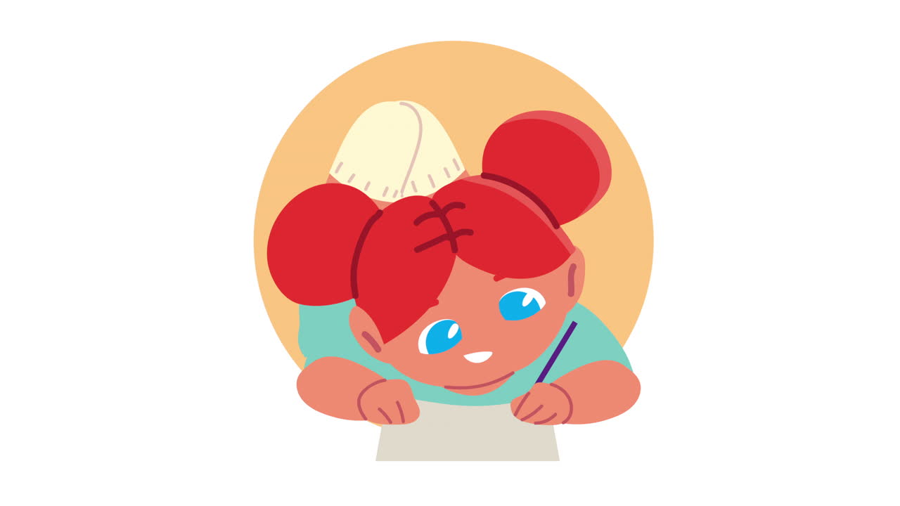 작은 학생 소녀 글쓰기 캐릭터