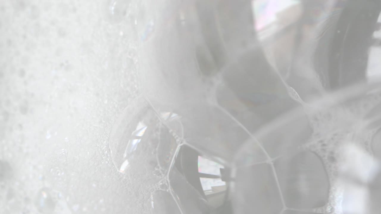 비누 거품: 선택적인 초점을 가진 추상적인 배경, 클로즈업, 매크로