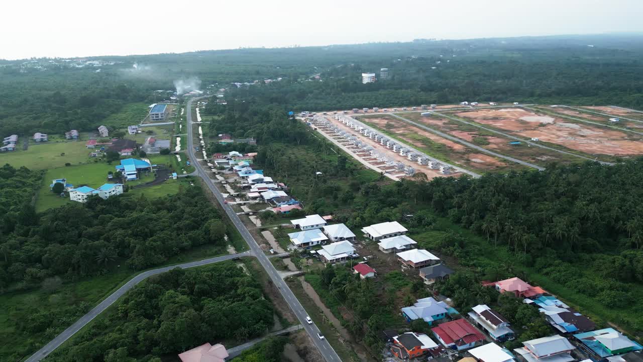 Aerial Drone View During Summer Kabong Fishing Village,With River And Beach,Sarawak,Borneo