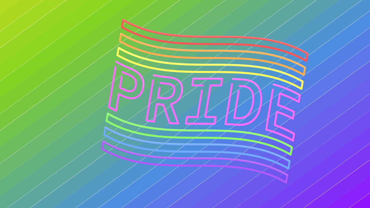 animación del texto de orgullo de neón sobre un fondo a rayas.