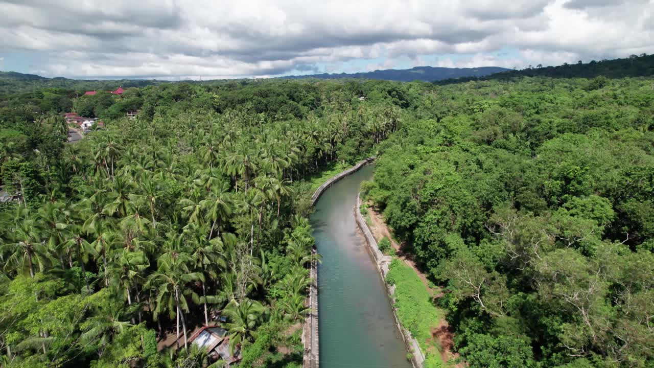 Aerial View of River Flowing Through Tropical Forest