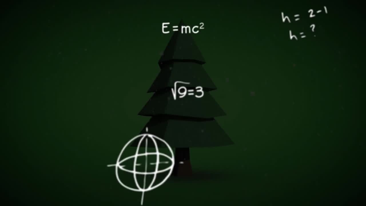 animación de ecuaciones matemáticas sobre el árbol de abeto.