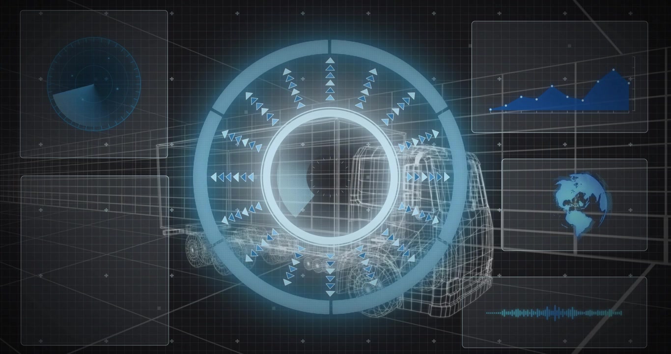 On HUD appearing, wedge spinning, chart fluctuating and globe turning for truck diagnostics