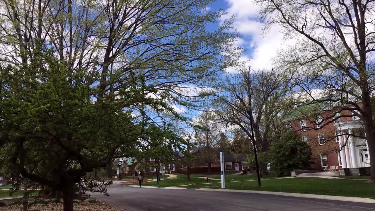 College Campus - Brick Buildings and Beautiful Trees with Colors | Spring-Summer
