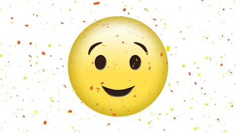 animación digital de confeti cayendo sobre un emoji de cara parpadeante sobre un fondo blanco