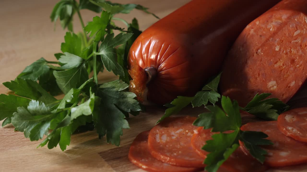 salchicha de pepperoni en rodajas con perejil