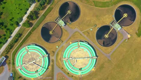 Aerial-view-of-modern-water-cleaning-facility-at-urban-wastewater-treatment-plant