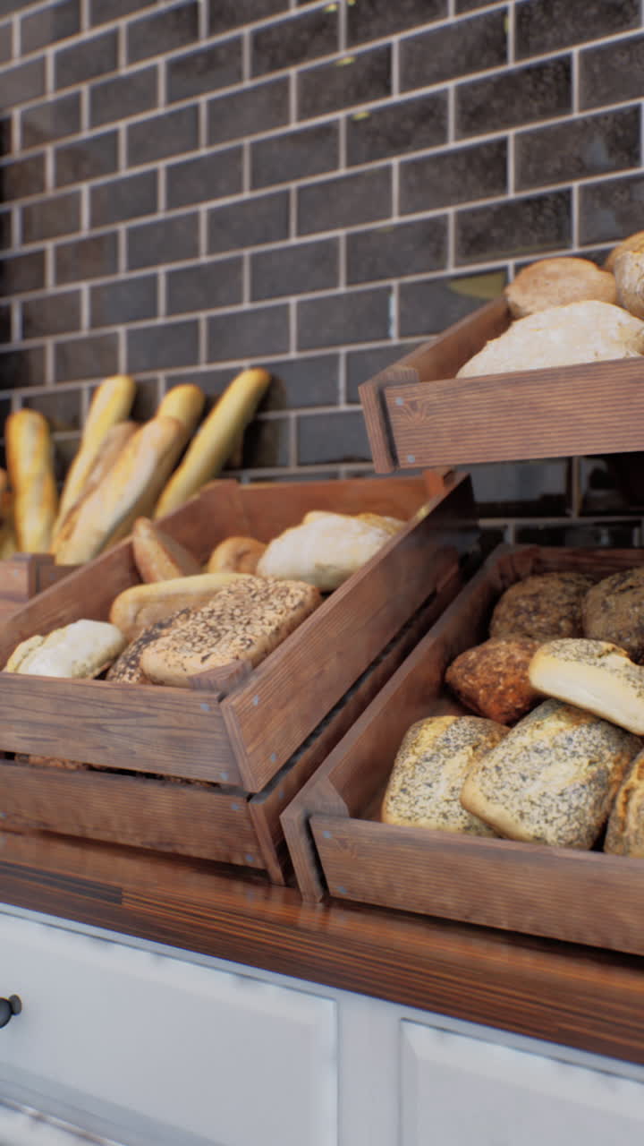 Assortment of Freshly Baked Bread in Wooden Crates