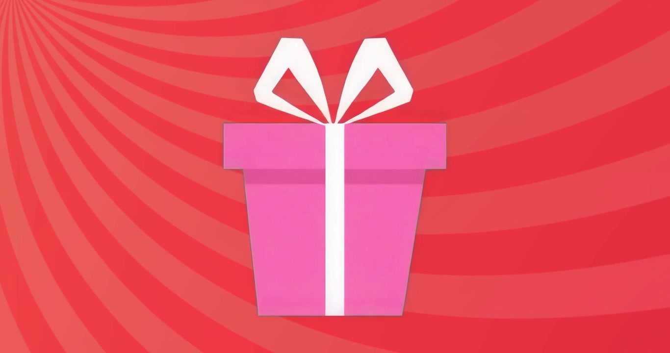 Looping animated red swirl radiating behind pink gift box staying centered for gift promo