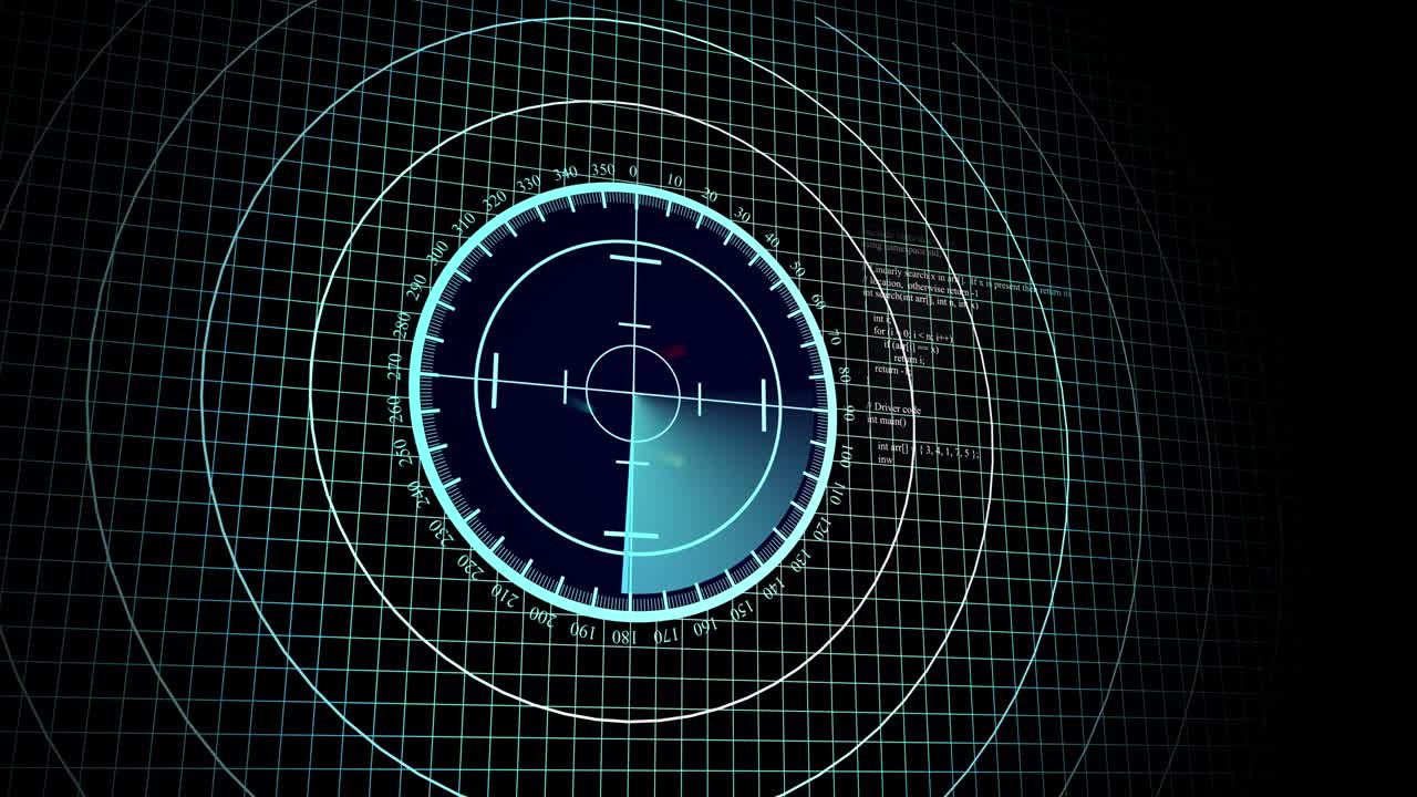 레이더 스크린 개념: 레이더 스캐너는 적의 항공기 및 선박을 검색합니다. 레이더 스캔의 3d 뷰는 4k 해상도에서.