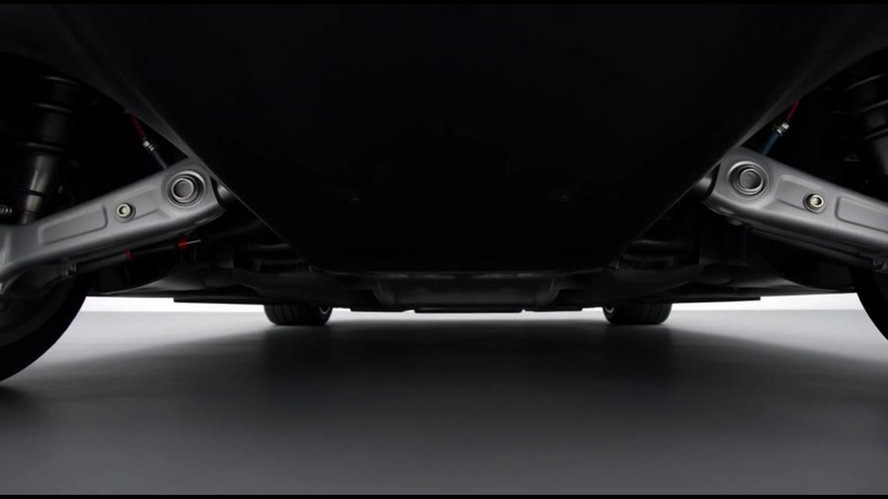 現代のスポーツカーのシャーシとサスペンションのローアングル。