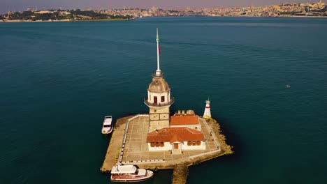 aerial view of maiden's tower also known as leander's tower from istanbul.