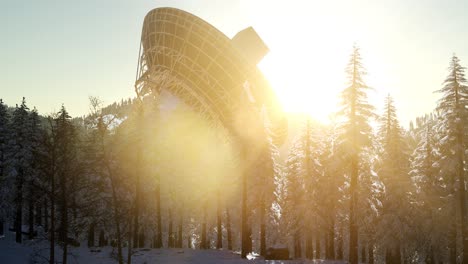 the observatory radio telescope in forest at sunset