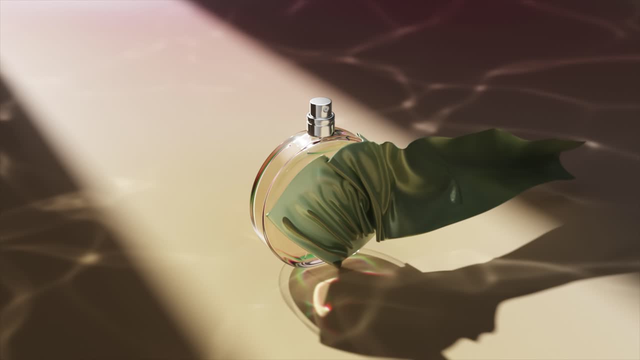 Mockup di flacone di profumo di lusso con tessuto drappeggiato