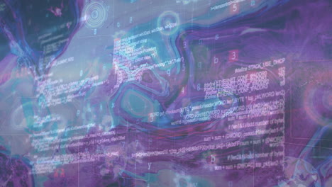 Animation of cyber attack warning and data processing over moving background