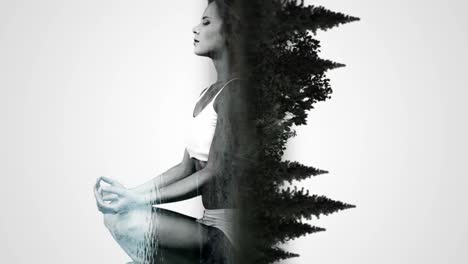 double exposure of woman practicing yoga