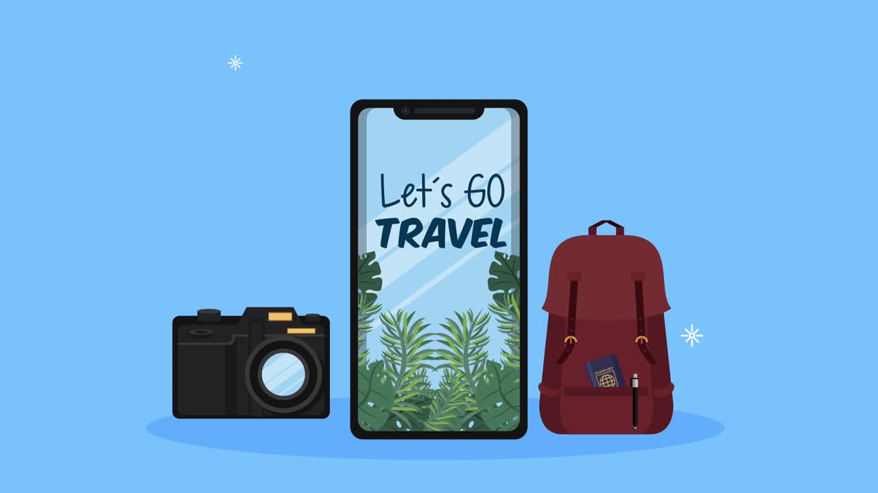 vamos a ir de viaje letras en el teléfono inteligente y la bolsa