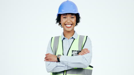 Construction,-face-and-smile-of-woman-in-studio