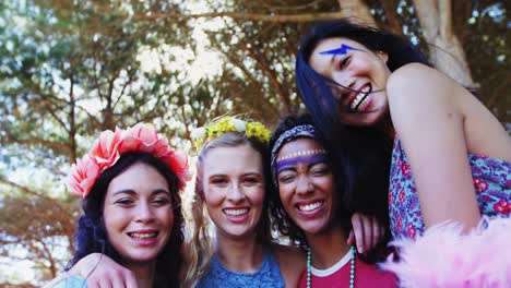 female friends having fun at music festival 4k