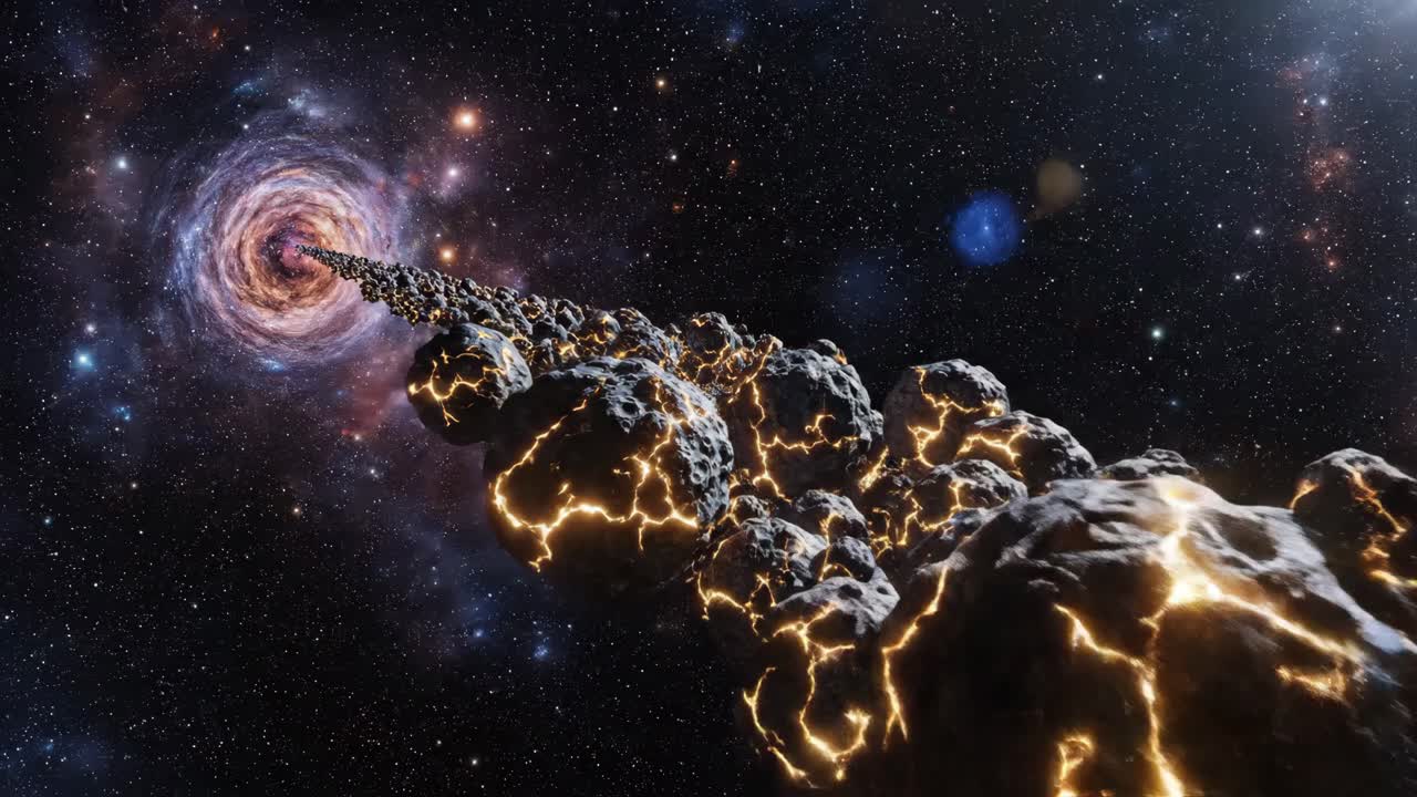 A cosmic scene with asteroids in outer space