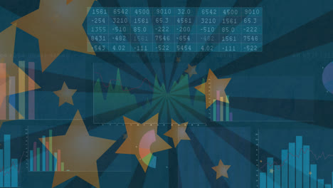 Animation-of-american-flag-with-statistics-processing