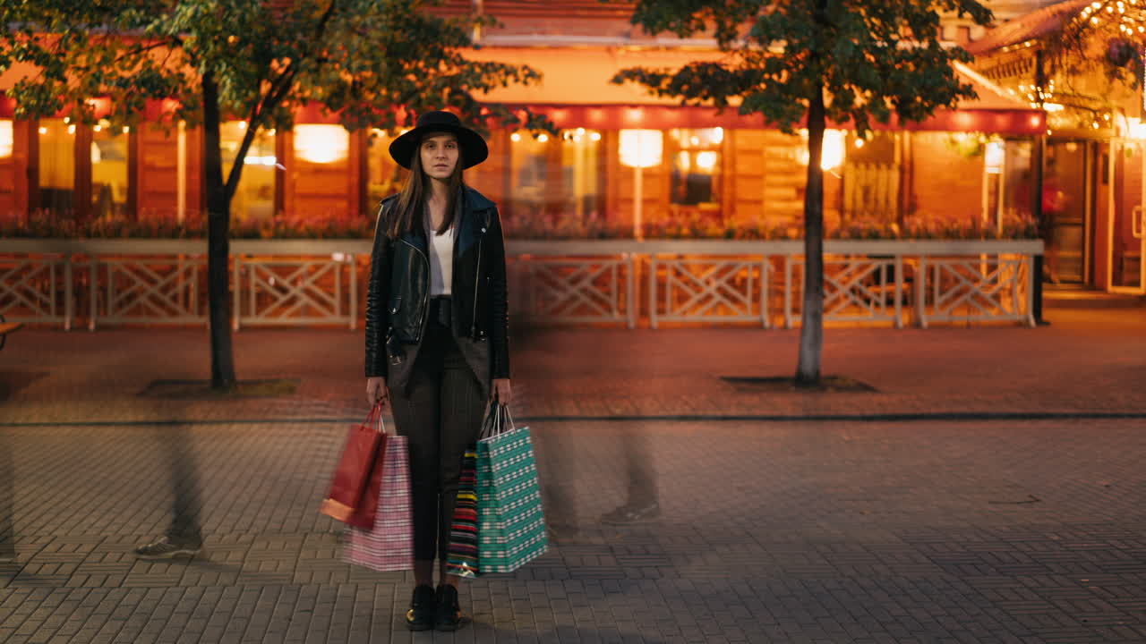 Woman Shopping at Night