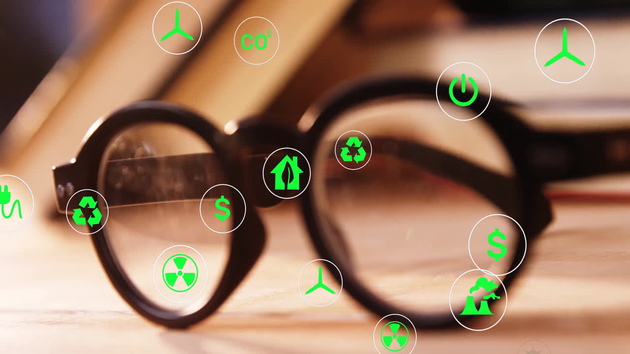 독서 안경 위로 움직이는 디지털 에코 아이콘의 애니메이션