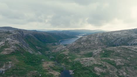 rugged hills in palvatnet lake in afjord, trondelag county, norway