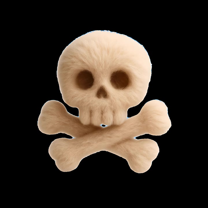 Roterende 3D-gengivelse af et blødt, pelset kranie og korsben