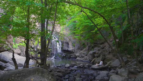 Junger-Mann-Erfrischt-Sich-Mit-Wasserfall.