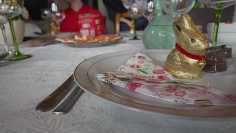 rabbit celebratory chocolate and dinner place mat setting for easter festivity or year of the rabbit