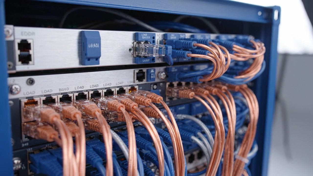 Close-up of Networking Equipment with An Array of Cables and Switches Highlighting the Intricacies of Modern Data Communication Systems and Infrastructure