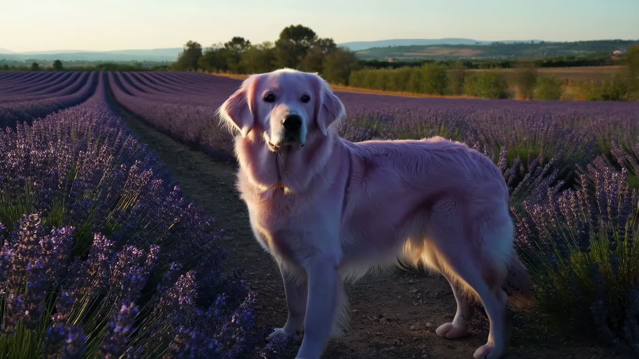 Golden Retriever in a Lavender Field